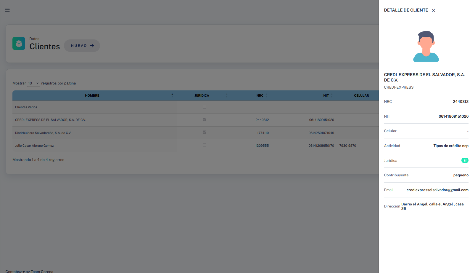 Formulario de registro de cliente con datos fiscales