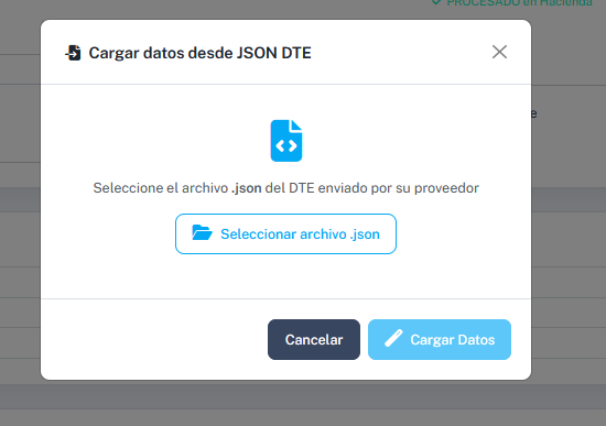 Modal de carga de datos desde JSON DTE
